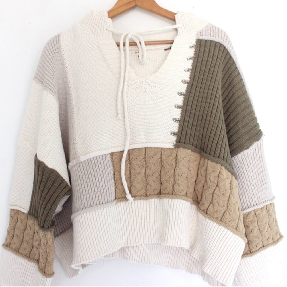 Pol Patchwork Hooded Pullover Sweater - image 3